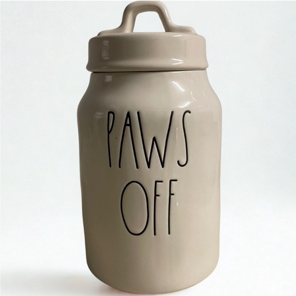 Rae Dunn Accessories - Rae Dunn nwot paws off Beige Ceramic Dog Treat Jar approx 8.5 x 4.5
